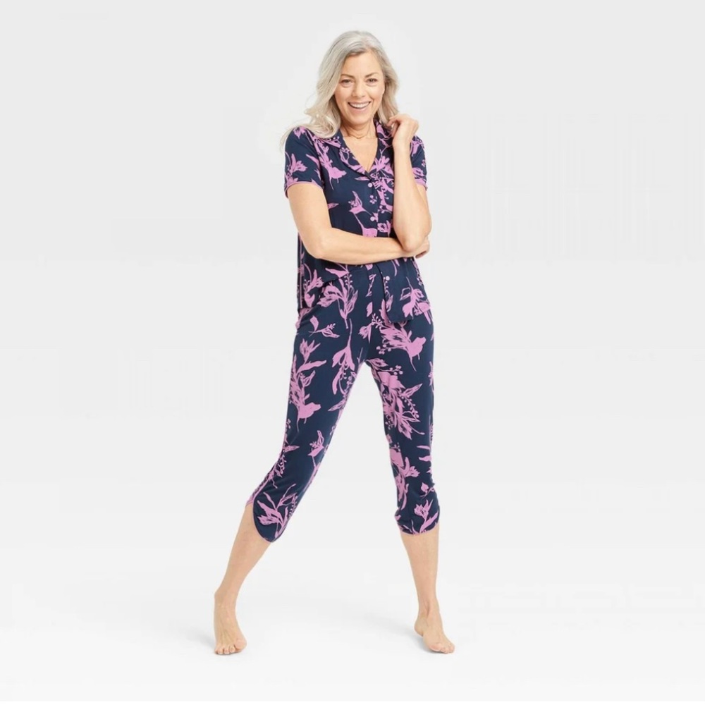 Stars Above Blue Floral Soft Pajamas Blue Pink S